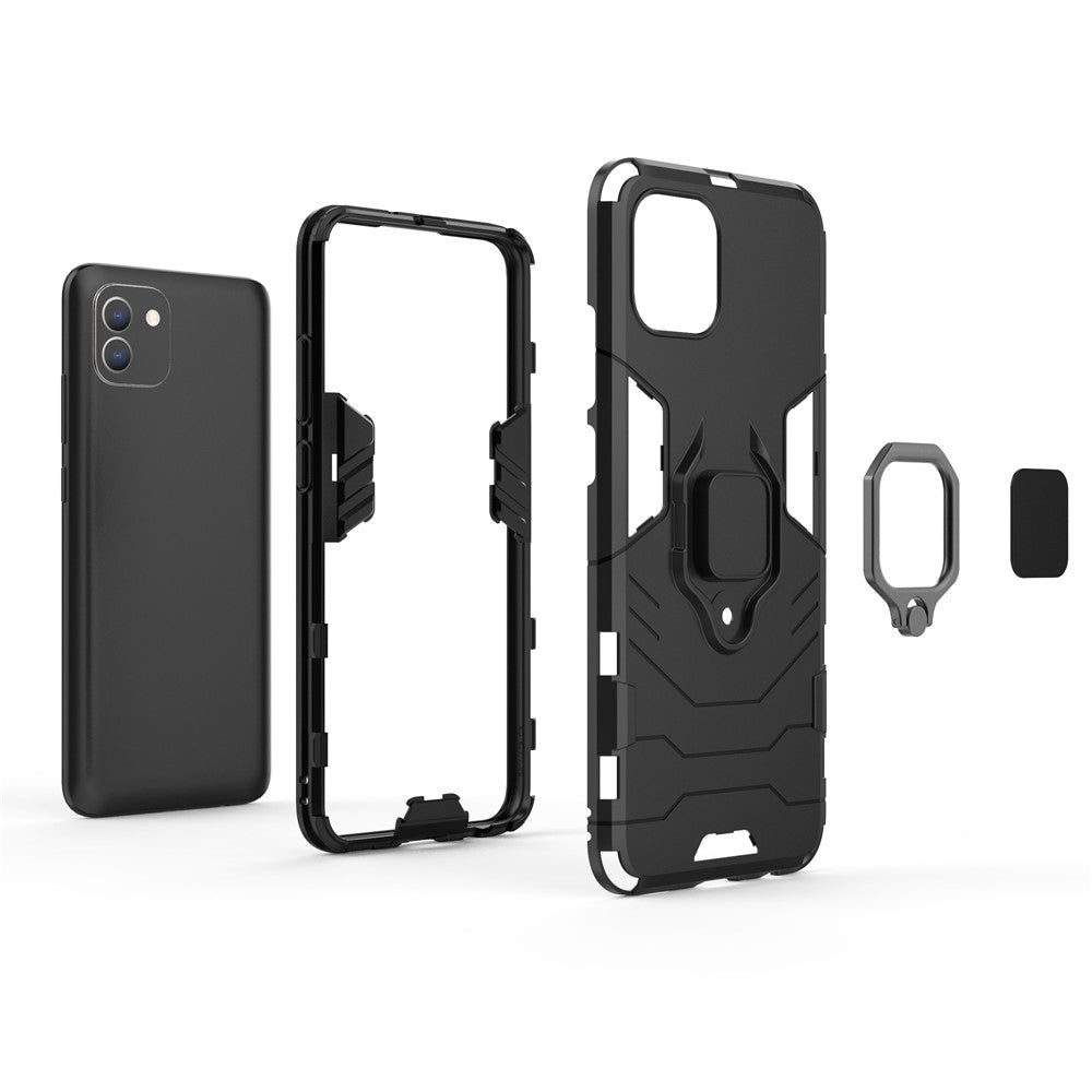 For Samsung Galaxy A03 (166.5mm) TPU+PC Shockproof Protection Case Military Grade Armor Ring Holder Back Cover