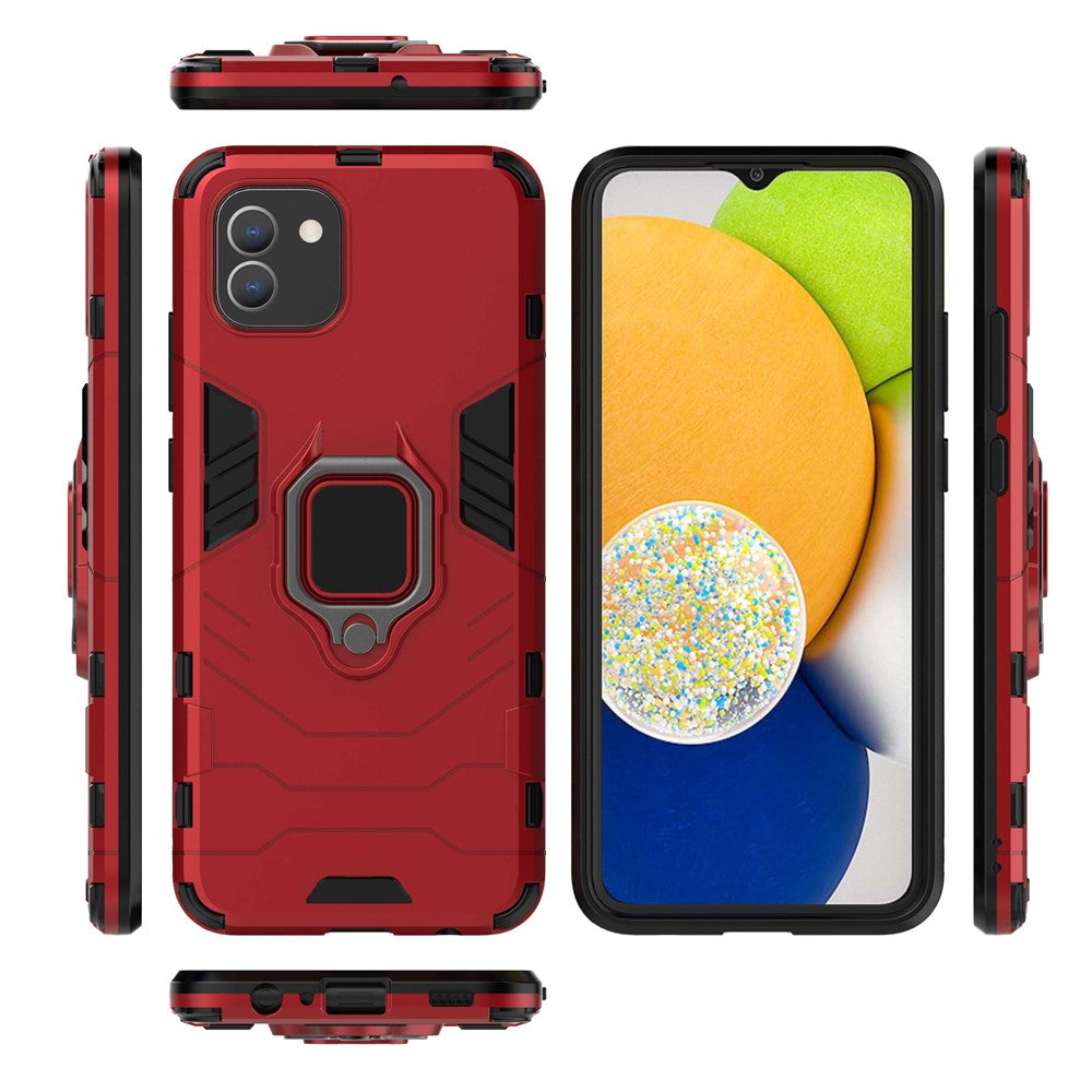 For Samsung Galaxy A03 (166.5mm) TPU+PC Shockproof Protection Case Military Grade Armor Ring Holder Back Cover