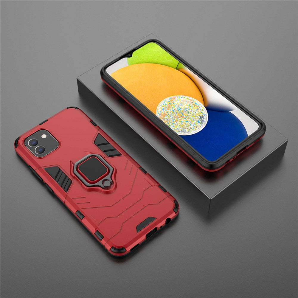 For Samsung Galaxy A03 (166.5mm) TPU+PC Shockproof Protection Case Military Grade Armor Ring Holder Back Cover