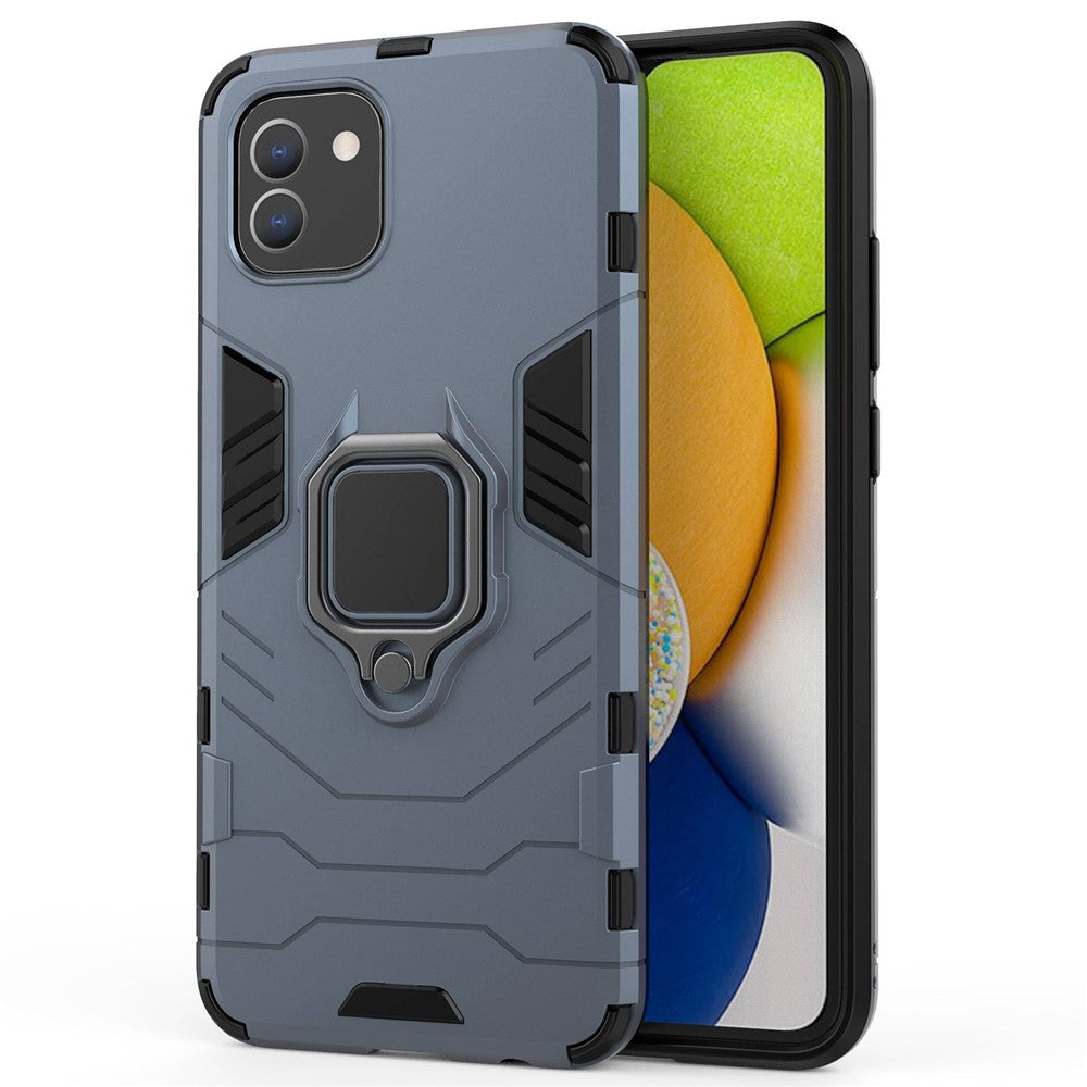 For Samsung Galaxy A03 (166.5mm) TPU+PC Shockproof Protection Case Military Grade Armor Ring Holder Back Cover