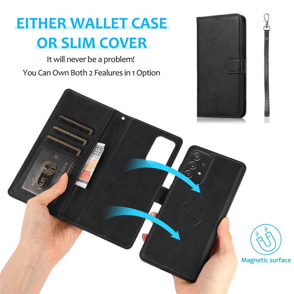 For Samsung Galaxy A32 5G/M32 5G Magnetic Detachable 2-in-1 PU Leather Case Stand Feature Wallet Shockproof Removable Phone Cover with Wrist Strap