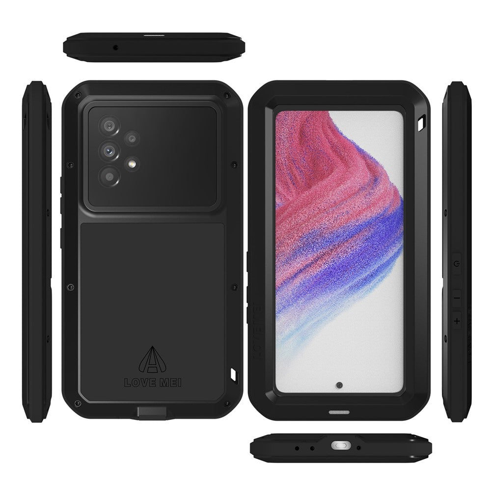 LOVE MEI Metall + Silikon Hybridskal med Härdat Glasfilm för Samsung Galaxy A53 5G Dammtätt mobilskal