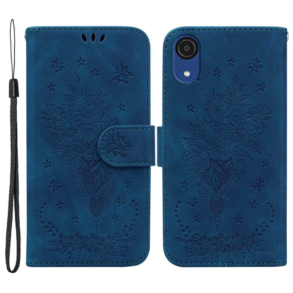 For Samsung Galaxy A03 Core Anti-Scratch Full Protection Cover Imprinting Roses Butterflies Pattern Shockproof Leather Case Wallet Stand with Strap