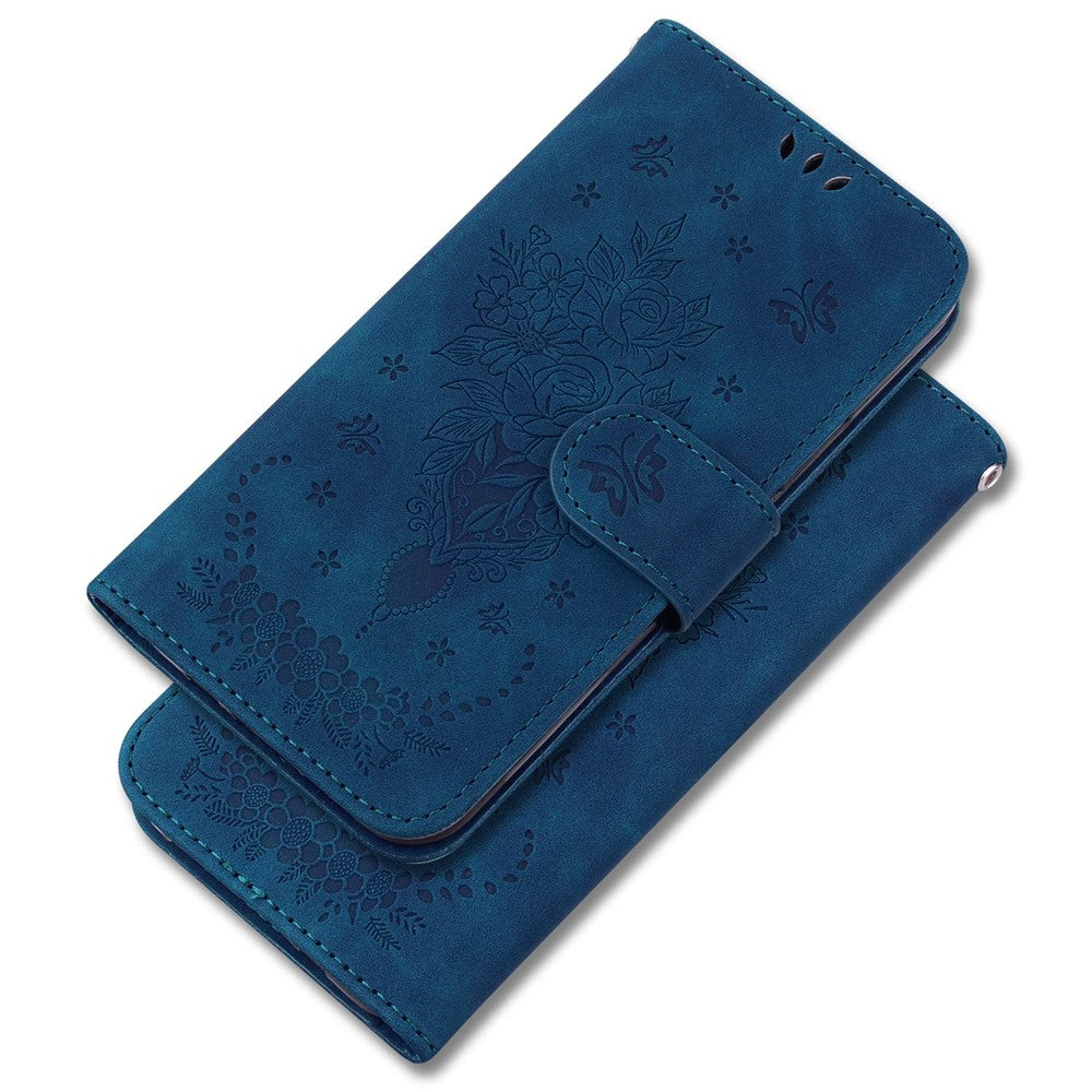 For Samsung Galaxy A03 Core Anti-Scratch Full Protection Cover Imprinting Roses Butterflies Pattern Shockproof Leather Case Wallet Stand with Strap