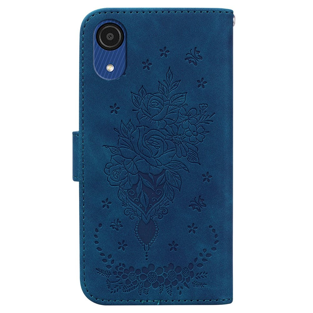 For Samsung Galaxy A03 Core Anti-Scratch Full Protection Cover Imprinting Roses Butterflies Pattern Shockproof Leather Case Wallet Stand with Strap