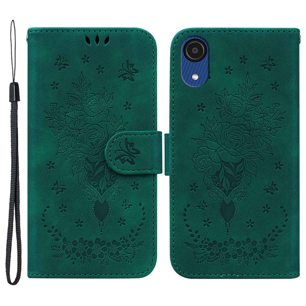For Samsung Galaxy A03 Core Anti-Scratch Full Protection Cover Imprinting Roses Butterflies Pattern Shockproof Leather Case Wallet Stand with Strap