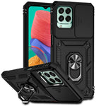 for Samsung Galaxy M33 5G (Global Version) Ring Kickstand Phone Case Anti-fall Protection Hard PC + TPU Shell with Slide Camera Protection Cover