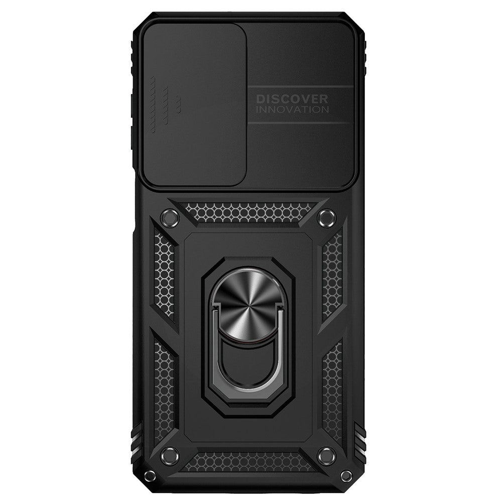 for Samsung Galaxy M33 5G (Global Version) Ring Kickstand Phone Case Anti-fall Protection Hard PC + TPU Shell with Slide Camera Protection Cover