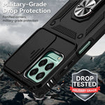 for Samsung Galaxy M33 5G (Global Version) Ring Kickstand Phone Case Anti-fall Protection Hard PC + TPU Shell with Slide Camera Protection Cover