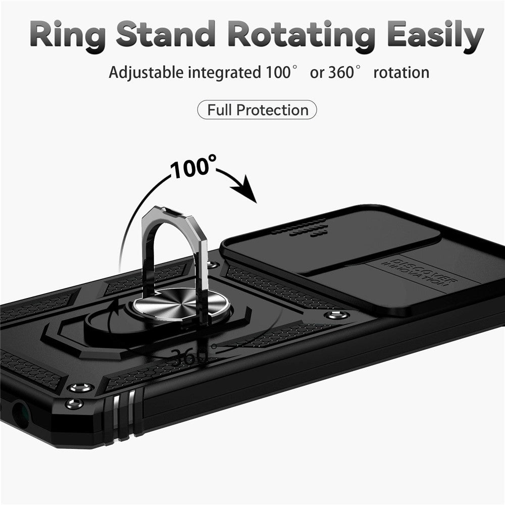for Samsung Galaxy M33 5G (Global Version) Ring Kickstand Phone Case Anti-fall Protection Hard PC + TPU Shell with Slide Camera Protection Cover