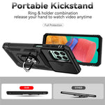 for Samsung Galaxy M33 5G (Global Version) Ring Kickstand Phone Case Anti-fall Protection Hard PC + TPU Shell with Slide Camera Protection Cover