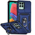 for Samsung Galaxy M33 5G (Global Version) Ring Kickstand Phone Case Anti-fall Protection Hard PC + TPU Shell with Slide Camera Protection Cover
