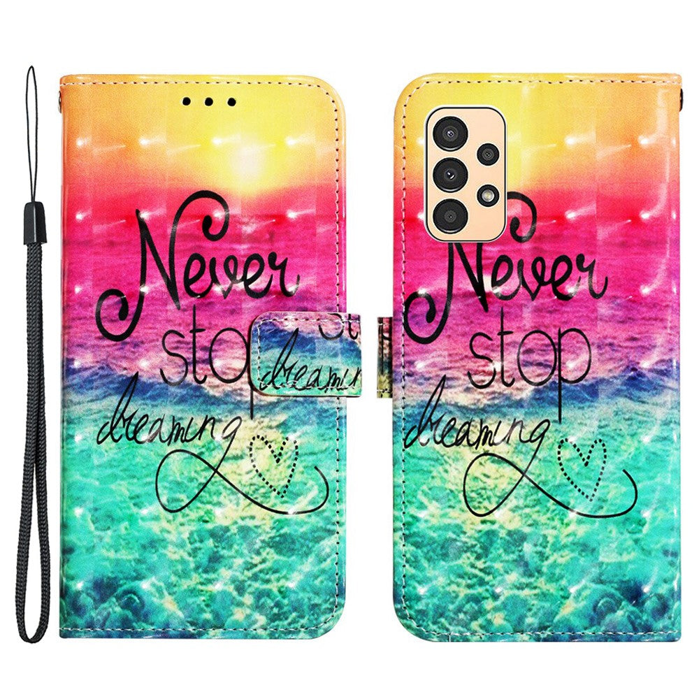 Til Samsung Galaxy A13 4G læderetui 3D-mønsterprint pung stander mobilcover med rem