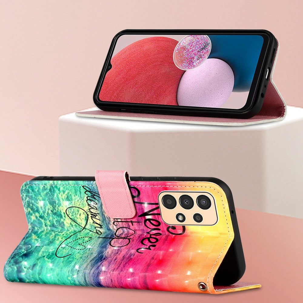 Til Samsung Galaxy A13 4G læderetui 3D-mønsterprint pung stander mobilcover med rem