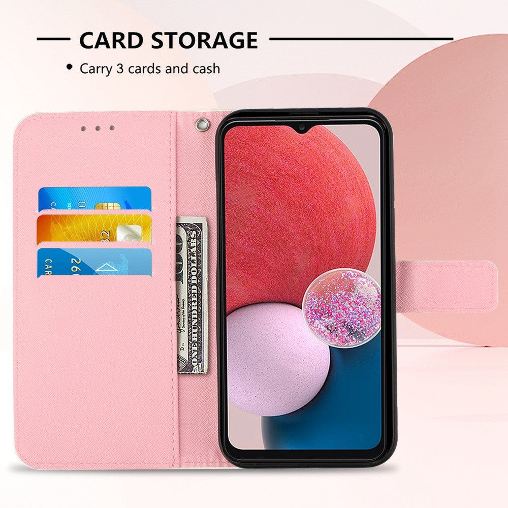 Til Samsung Galaxy A13 4G læderetui 3D-mønsterprint pung stander mobilcover med rem