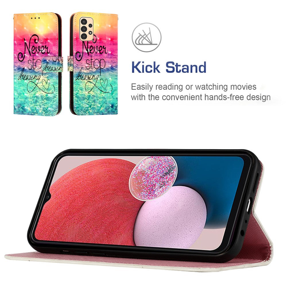 Til Samsung Galaxy A13 4G læderetui 3D-mønsterprint pung stander mobilcover med rem