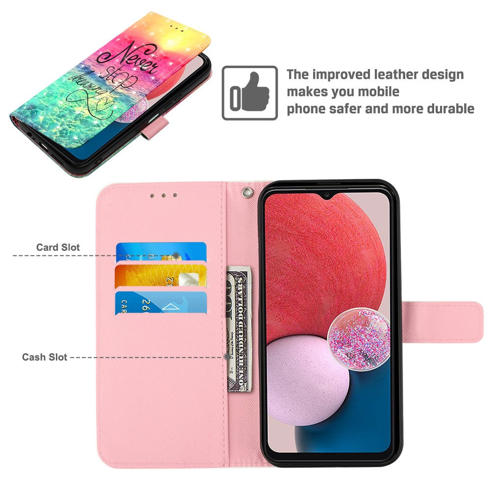 Til Samsung Galaxy A13 4G læderetui 3D-mønsterprint pung stander mobilcover med rem