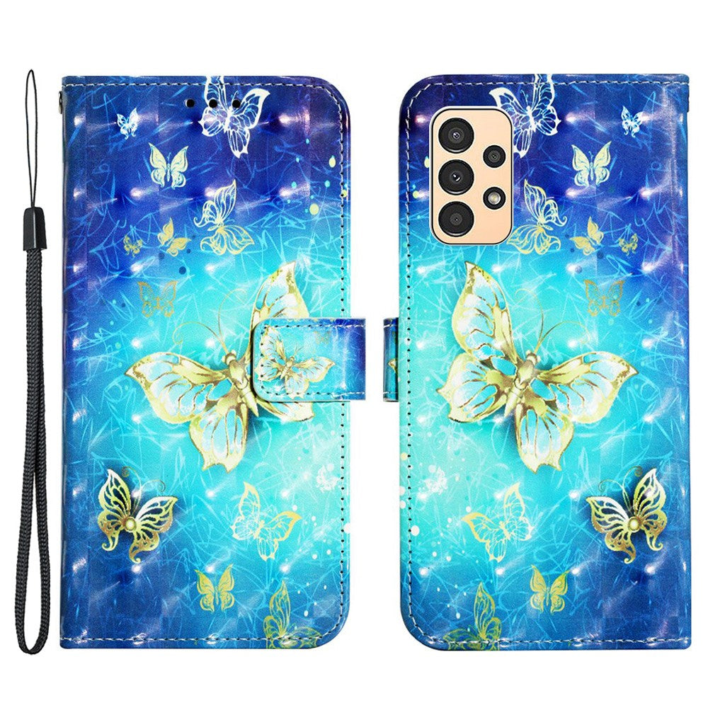 Til Samsung Galaxy A13 4G læderetui 3D-mønsterprint pung stander mobilcover med rem