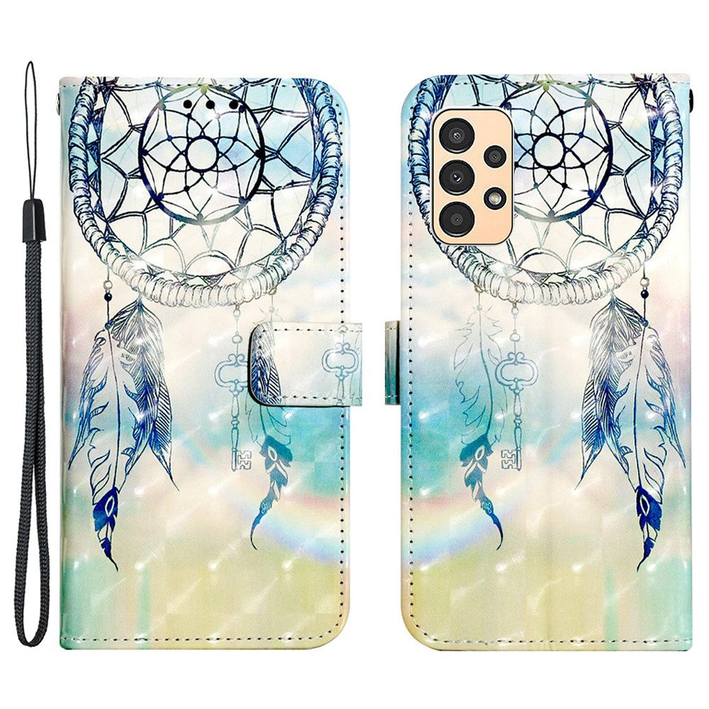 Til Samsung Galaxy A13 4G læderetui 3D-mønsterprint pung stander mobilcover med rem