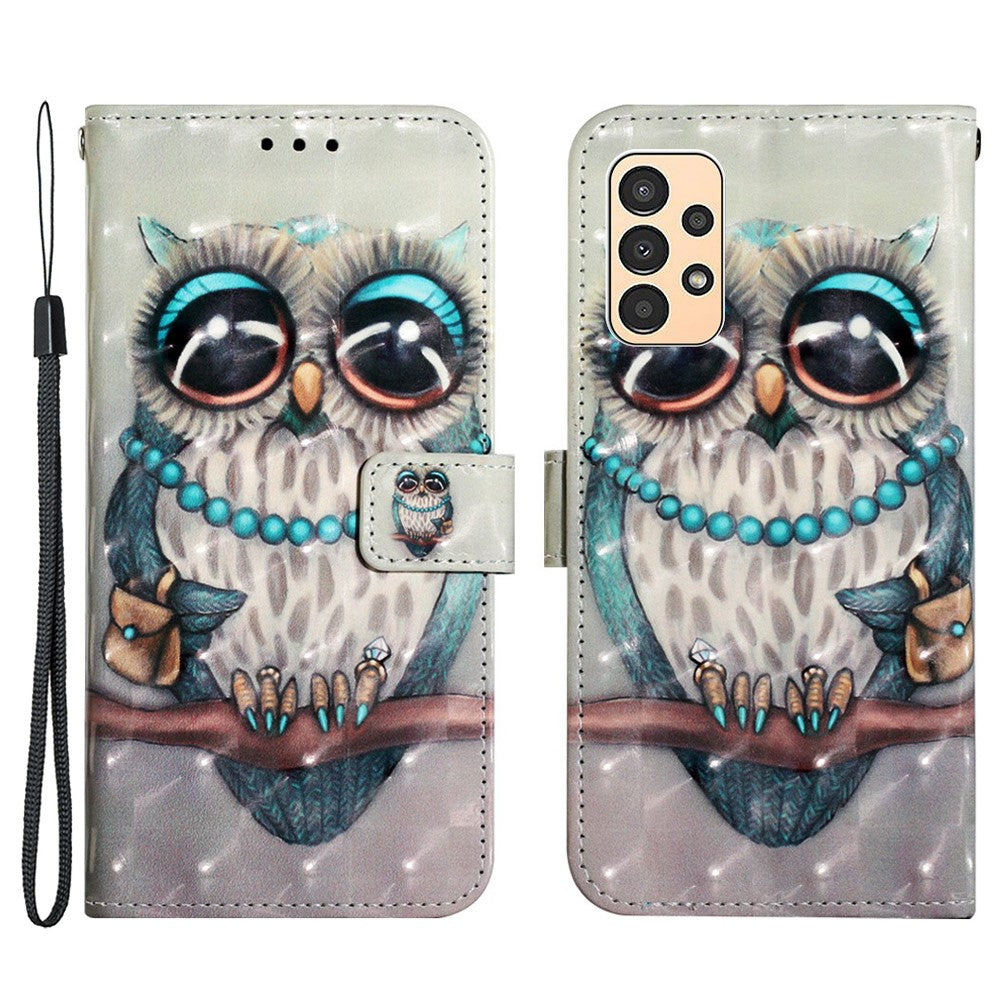 Til Samsung Galaxy A13 4G læderetui 3D-mønsterprint pung stander mobilcover med rem