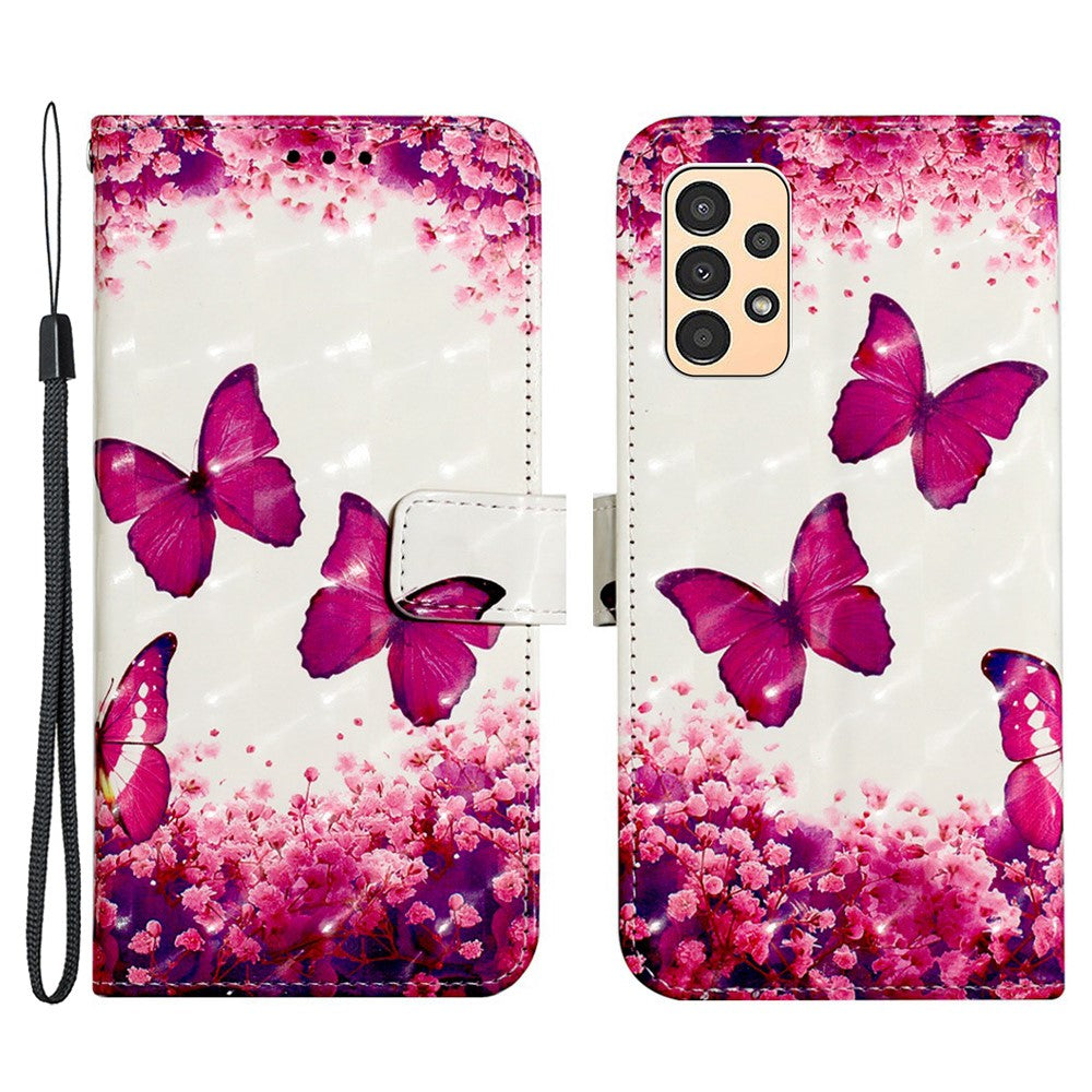 Til Samsung Galaxy A13 4G læderetui 3D-mønsterprint pung stander mobilcover med rem