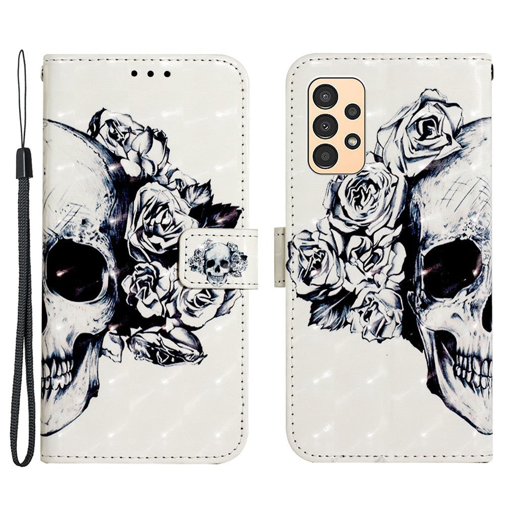 Til Samsung Galaxy A13 4G læderetui 3D-mønsterprint pung stander mobilcover med rem