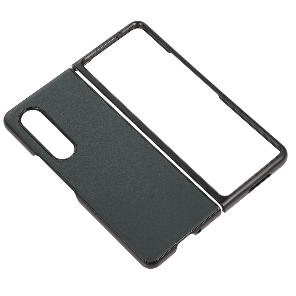 For Samsung Galaxy Z Fold4 5G Textured Genuine Leather Coating Back Cover Soft TPU Bumper Hard PC Shock-Absorption Phone Case