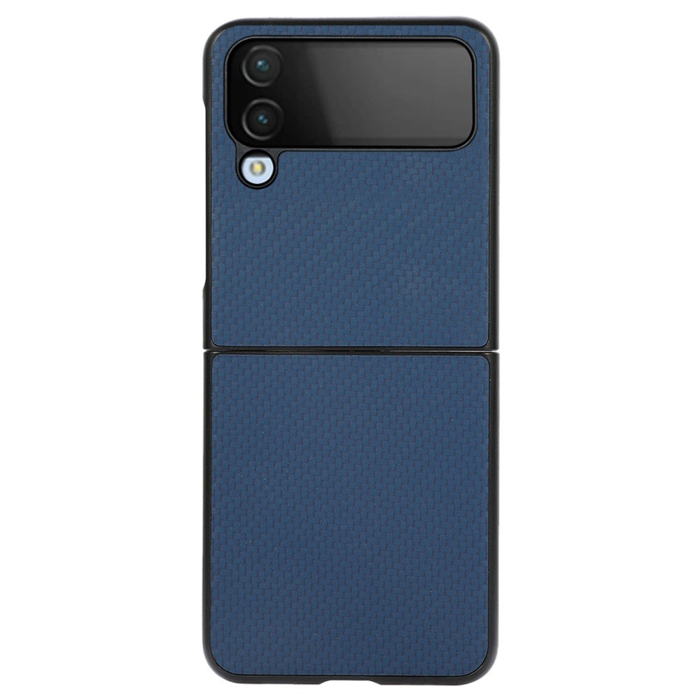 Samsung Galaxy Z Flip4 5G Kolfibertextur mobilskal PU-läderbelagt Hårt PC + Mjukt TPU Stötdämpande Fodral