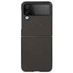 Samsung Galaxy Z Flip4 5G Kolfibertextur mobilskal PU-läderbelagt Hårt PC + Mjukt TPU Stötdämpande Fodral