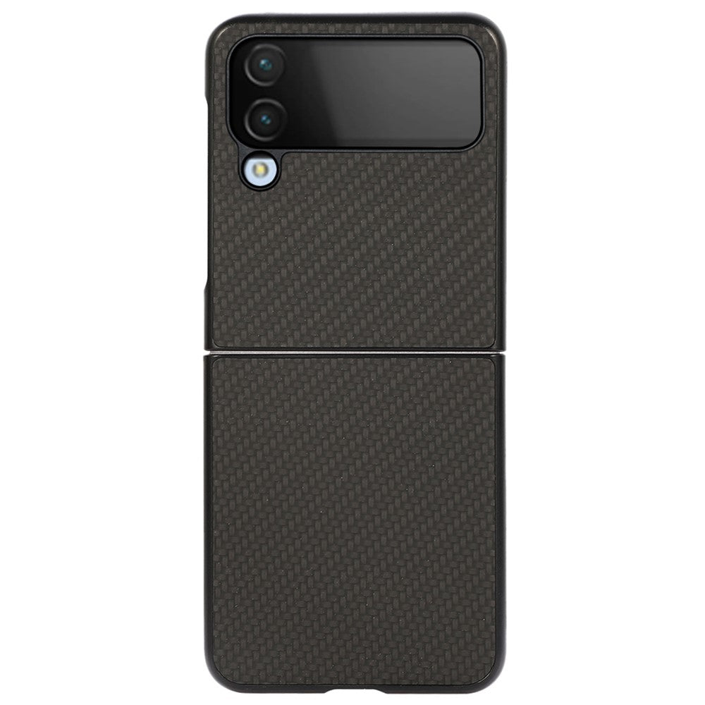 Samsung Galaxy Z Flip4 5G Kolfibertextur mobilskal PU-läderbelagt Hårt PC + Mjukt TPU Stötdämpande Fodral