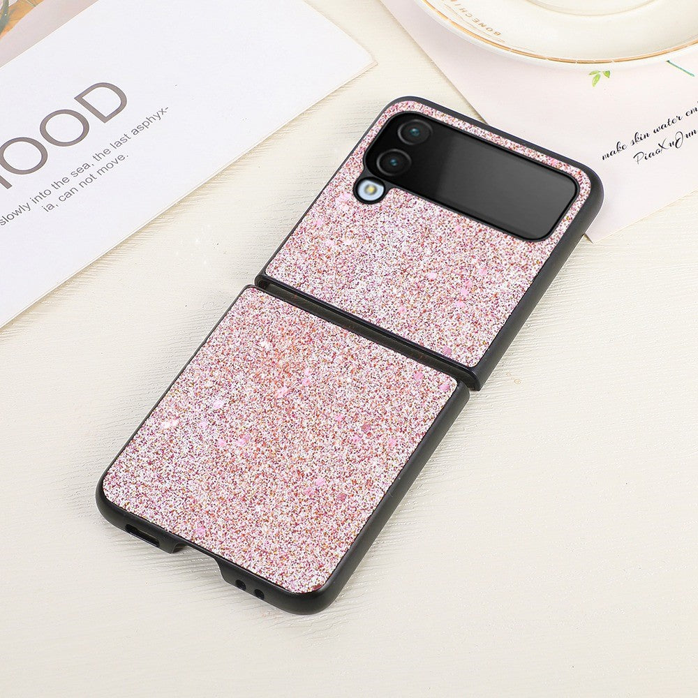 Samsung Galaxy Z Flip4 5G Glitter Skin Skyddande Skal PU Läderbelagd PC Halkfri Stötsäkert Skyddande mobilskal