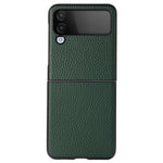 Til Samsung Galaxy Z Flip4 5G Litchi tekstur ægte læder telefoncover TPU+PC Hybrid Stødabsorberende skal