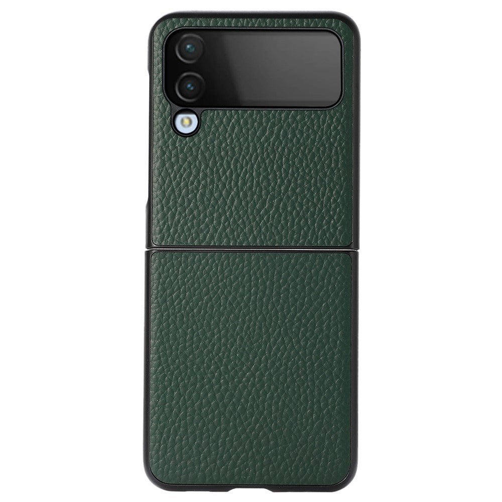 Til Samsung Galaxy Z Flip4 5G Litchi tekstur ægte læder telefoncover TPU+PC Hybrid Stødabsorberende skal