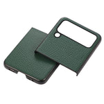 Til Samsung Galaxy Z Flip4 5G Litchi tekstur ægte læder telefoncover TPU+PC Hybrid Stødabsorberende skal