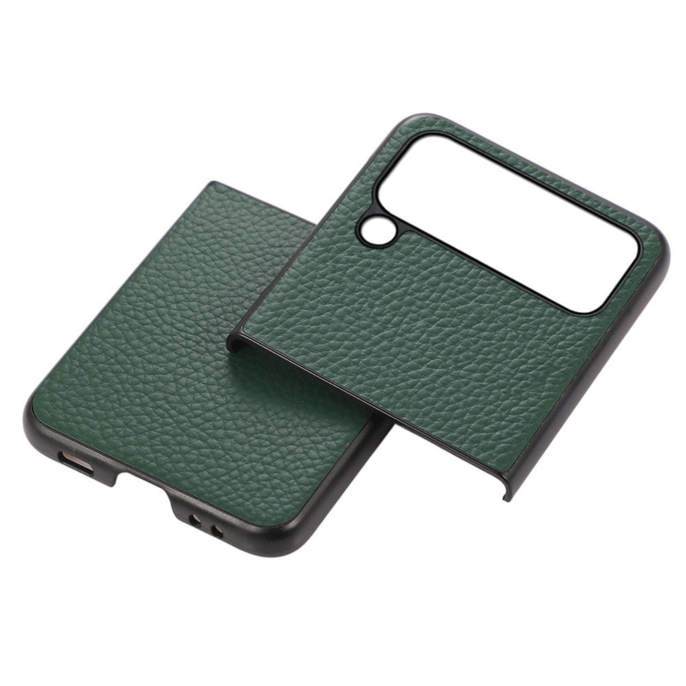 Til Samsung Galaxy Z Flip4 5G Litchi tekstur ægte læder telefoncover TPU+PC Hybrid Stødabsorberende skal