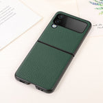 Til Samsung Galaxy Z Flip4 5G Litchi tekstur ægte læder telefoncover TPU+PC Hybrid Stødabsorberende skal