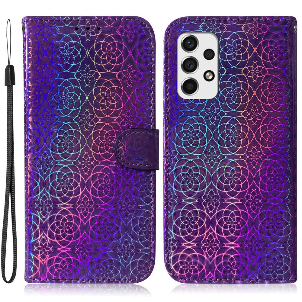 For Samsung Galaxy A33 5G Dazzling Flower Pattern Phone Cover Stand Wallet PU Leather + TPU All-round Protection Case