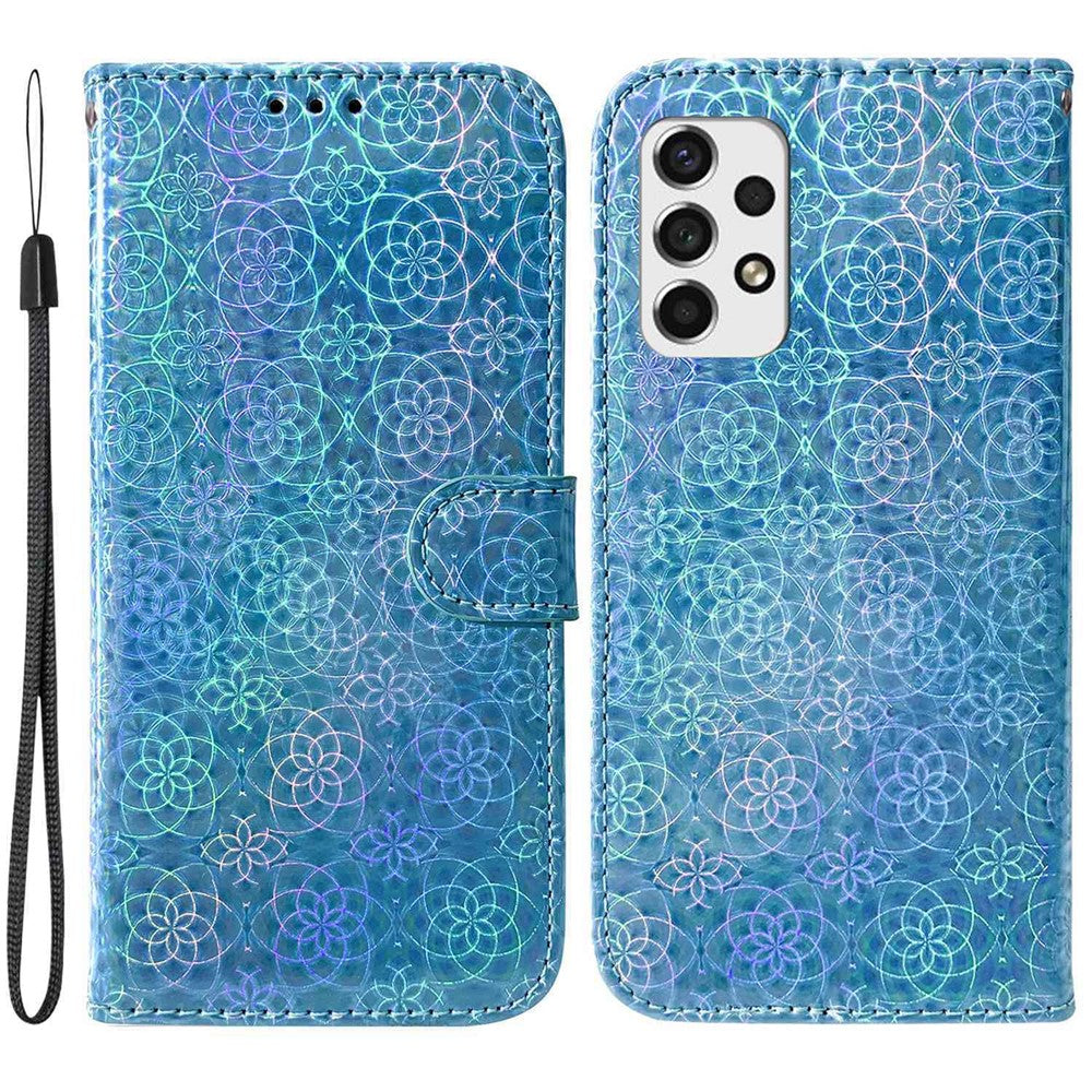 For Samsung Galaxy A33 5G Dazzling Flower Pattern Phone Cover Stand Wallet PU Leather + TPU All-round Protection Case