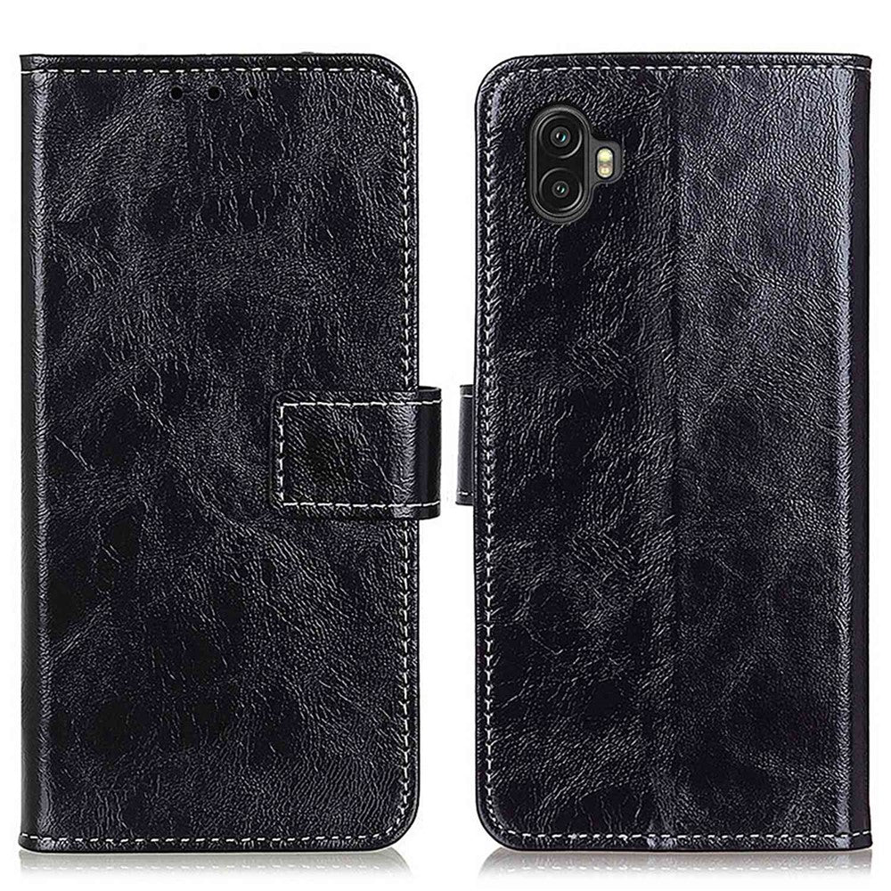 Phone Flip Leather Case for Samsung Galaxy Xcover 6 Pro Crazy Horse Texture Full Covering Phone Case Wallet Stand