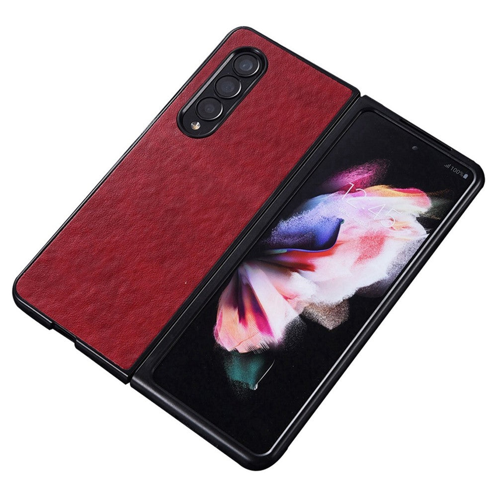 For Samsung Galaxy Z Fold4 5G Scratch-resistant Textured PU Leather Coated PC Anti-fall Cell Phone Case