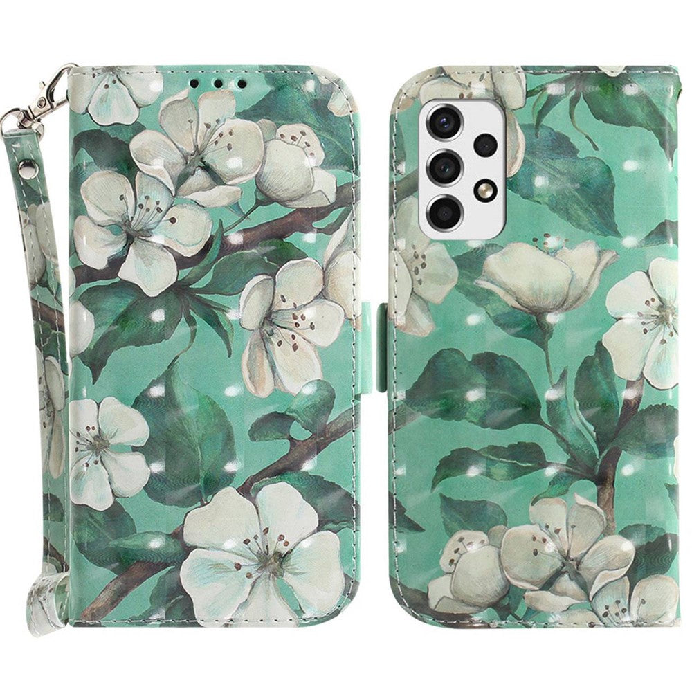 For Samsung Galaxy A53 5G PU Leather Wallet Style Flip Case Magnetic Closure 3D Pattern Printing Stand Cover with Wrist Strap