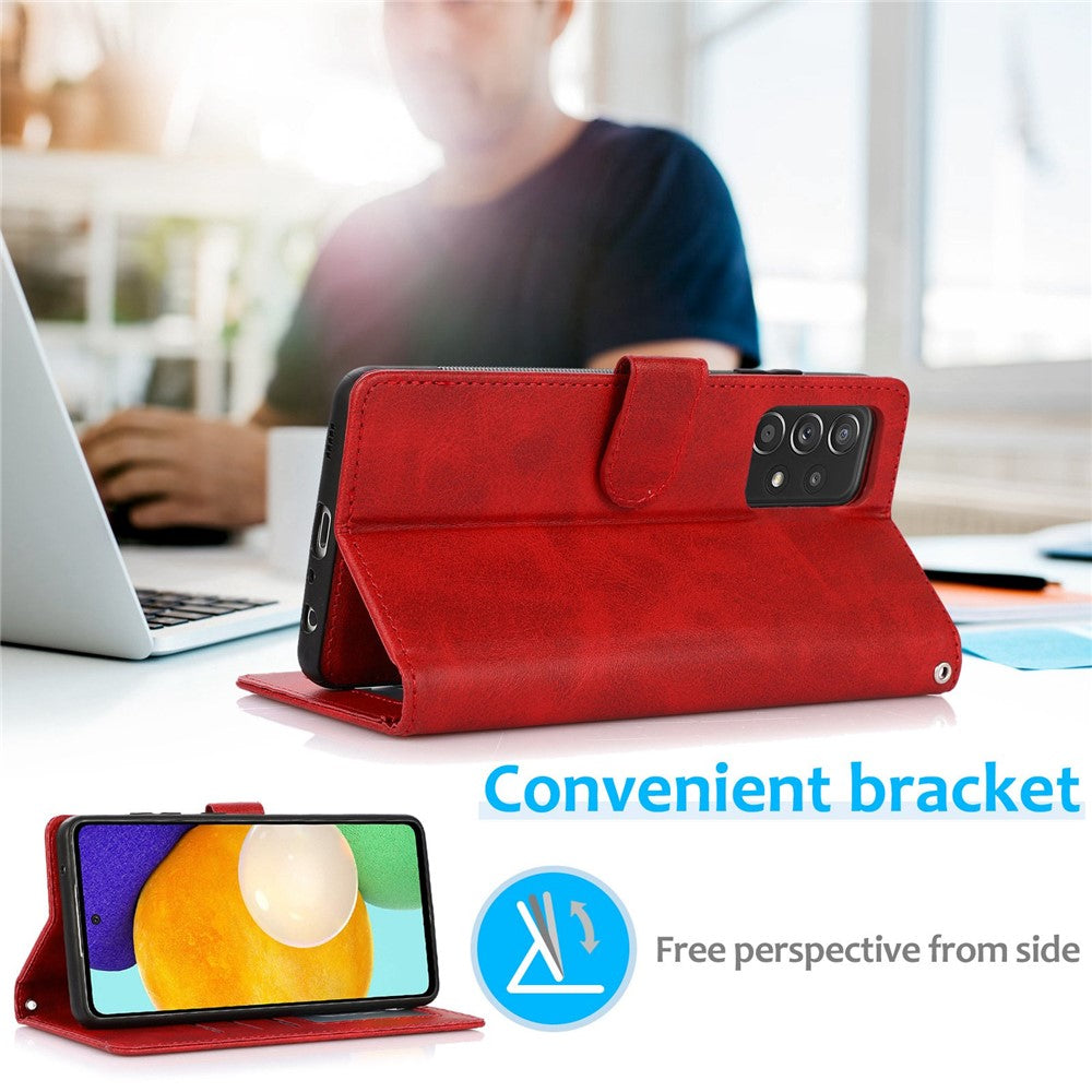 For Samsung Galaxy A33 5G Detachable 2-in-1 PU Leather Stand Wallet Phone Case with Wrist Strap