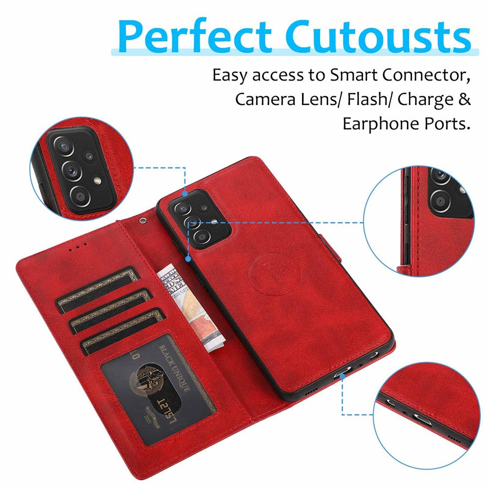 For Samsung Galaxy A33 5G Detachable 2-in-1 PU Leather Stand Wallet Phone Case with Wrist Strap