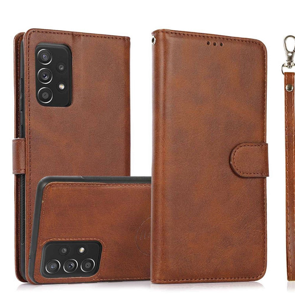 For Samsung Galaxy A33 5G Detachable 2-in-1 PU Leather Stand Wallet Phone Case with Wrist Strap