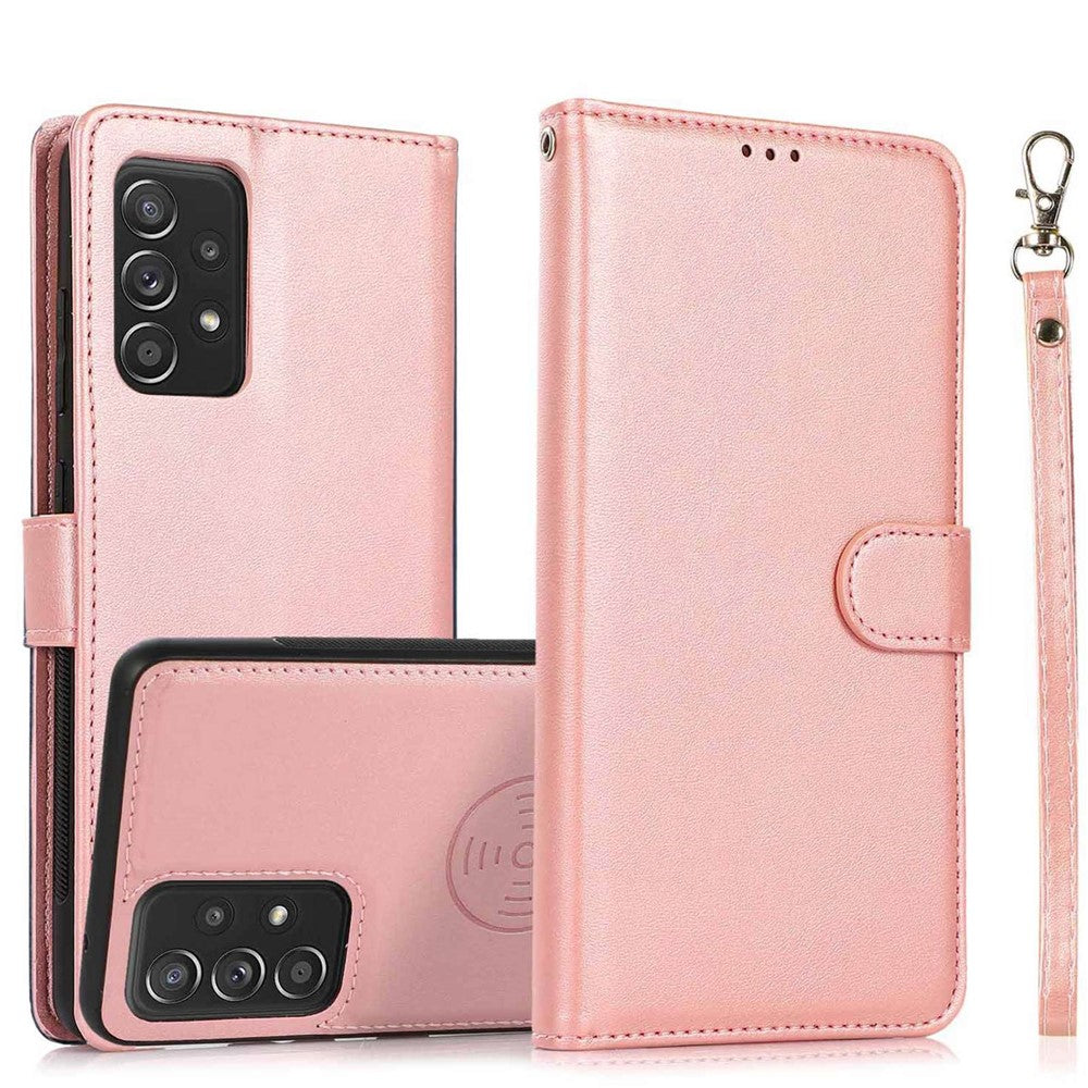 For Samsung Galaxy A33 5G Detachable 2-in-1 PU Leather Stand Wallet Phone Case with Wrist Strap