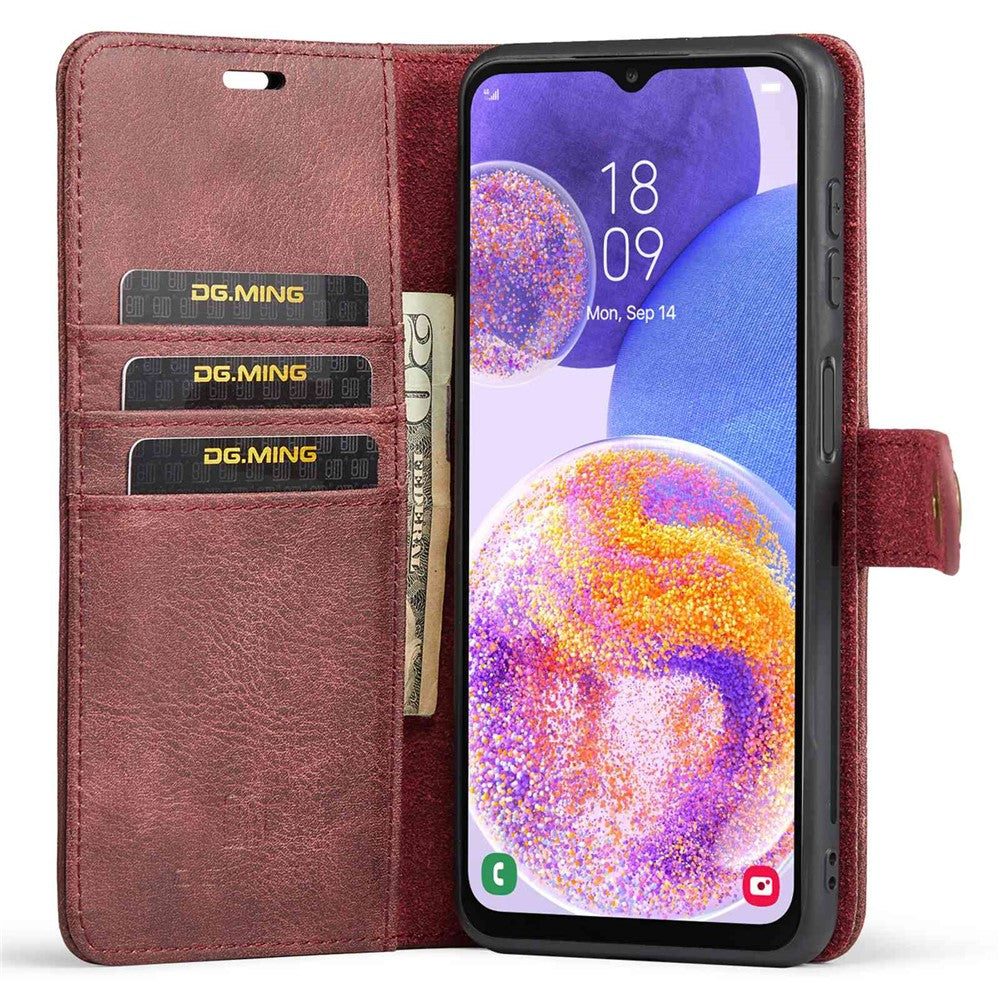 DG.MING for Samsung Galaxy A23 5G (Global Version) / 4G Split Leather Stand Folio Cover Magnetic Closure Detachable 2-in-1 Flip Wallet Case