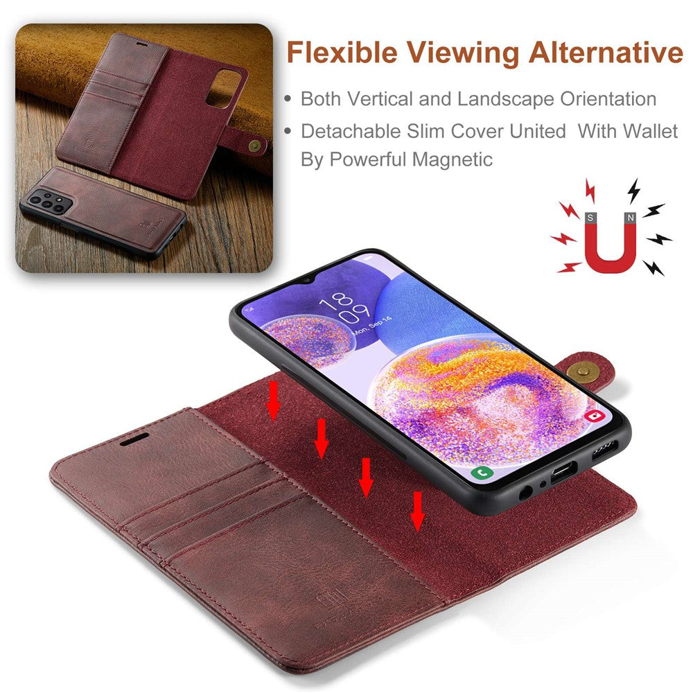 DG.MING for Samsung Galaxy A23 5G (Global Version) / 4G Split Leather Stand Folio Cover Magnetic Closure Detachable 2-in-1 Flip Wallet Case