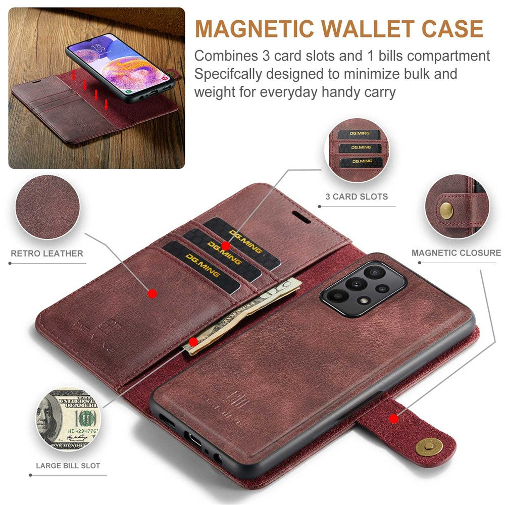 DG.MING for Samsung Galaxy A23 5G (Global Version) / 4G Split Leather Stand Folio Cover Magnetic Closure Detachable 2-in-1 Flip Wallet Case