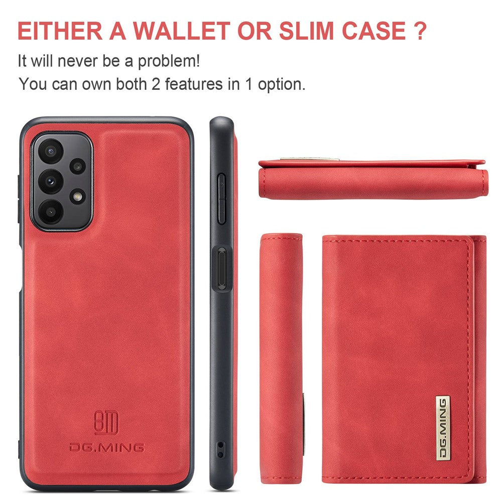 DG.MING M1 Series for Samsung Galaxy A23 5G (Global Version) / 4G Detachable 2-in-1 Wallet Style Wear-resistant Support Wireless Charging Cell Phone Case