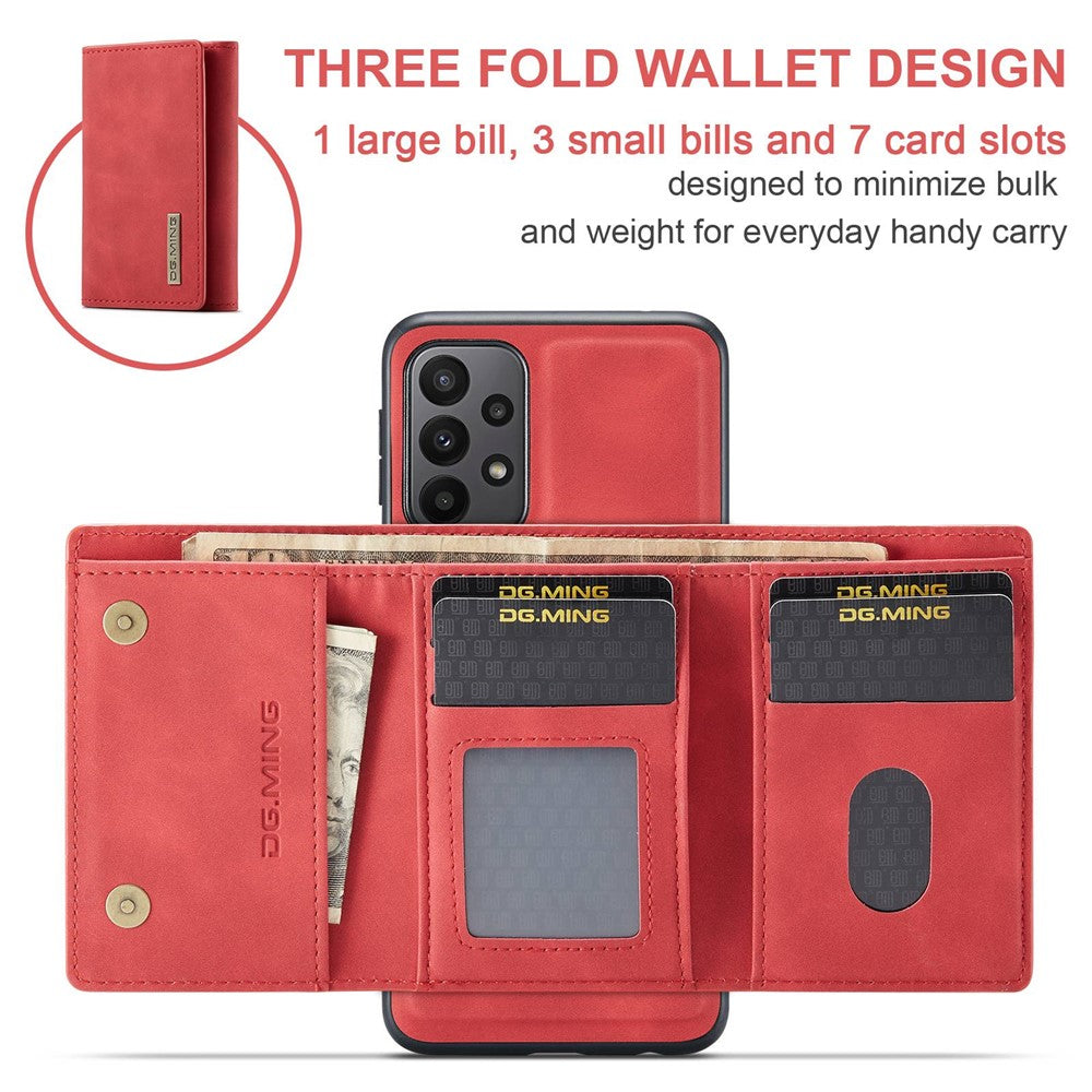 DG.MING M1 Series for Samsung Galaxy A23 5G (Global Version) / 4G Detachable 2-in-1 Wallet Style Wear-resistant Support Wireless Charging Cell Phone Case